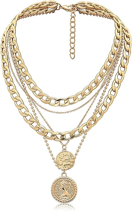 Gold Layered Retro Coin Pendant Necklace