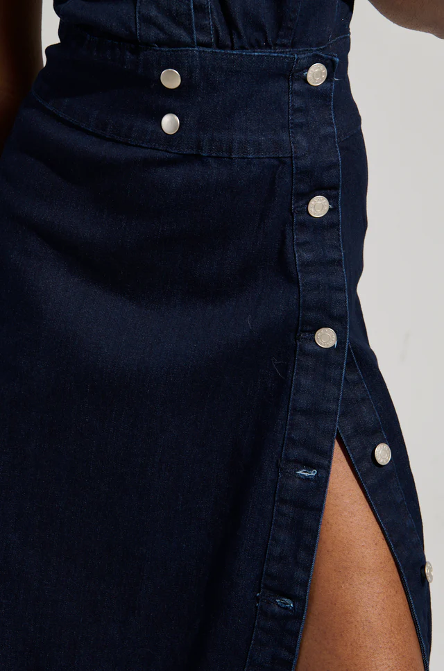 Chelsea Button Side Demin Maxi Dress