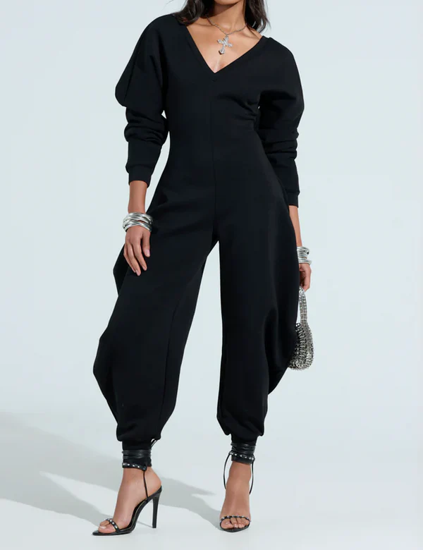 Cozy Sweatshirt Jumpsuit In Black / Gray