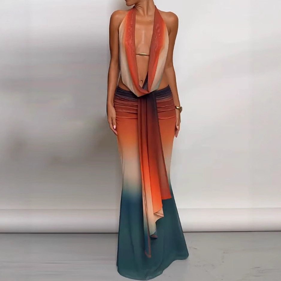 Irregular Ruffle Sleeveless Sexy Backless Dress