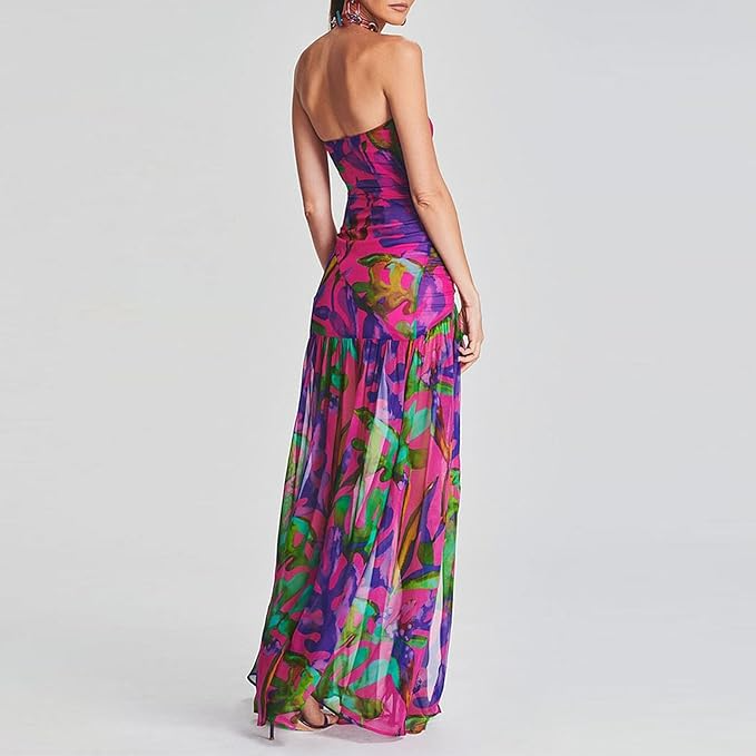Sexy Mesh Slit Floral Maxi Dress