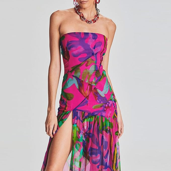 Sexy Mesh Slit Floral Maxi Dress