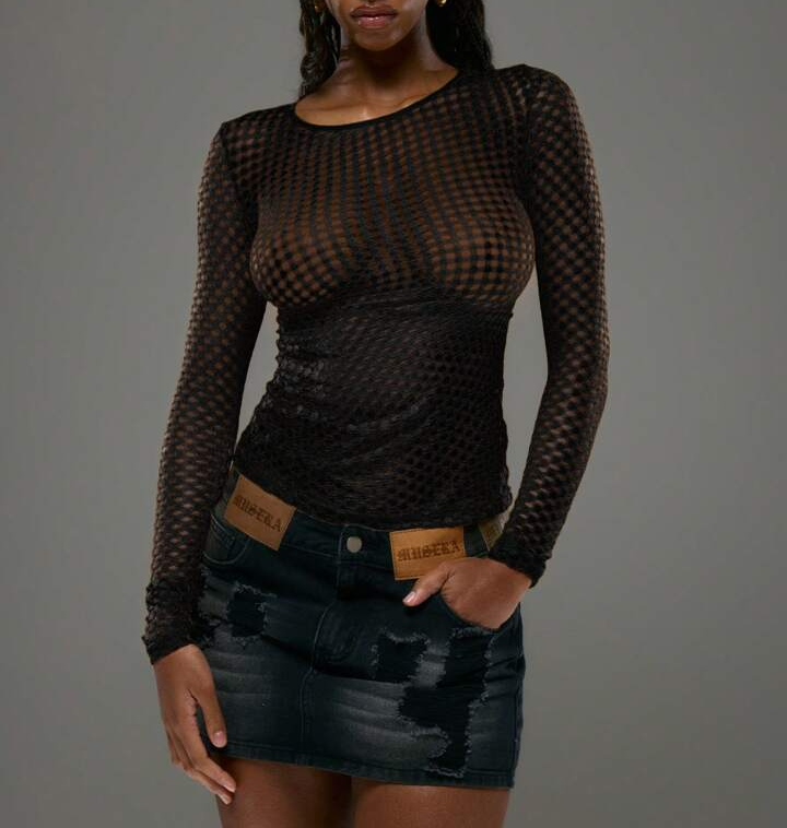 Long Sleeve Mesh Sexy Women's Top