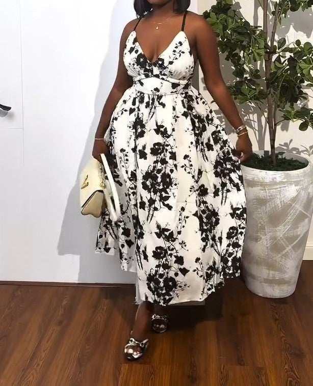 Elegant Halter Printed Dress