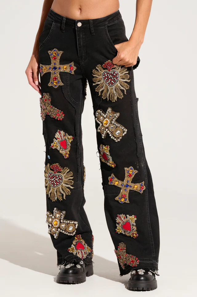 Wild and Free Print Embroidered Jeans