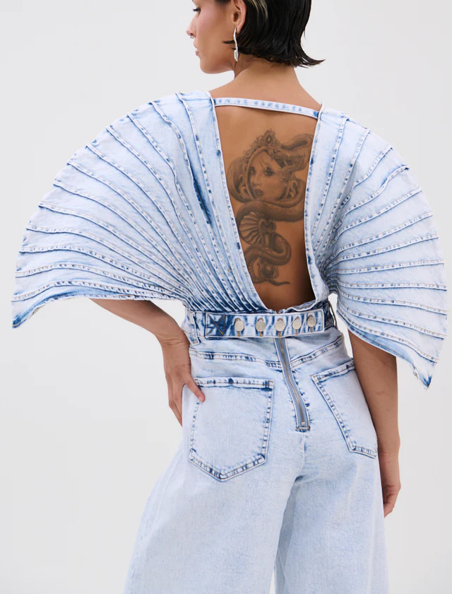 Irregular Layered Denim Shirt +Denim Jeans