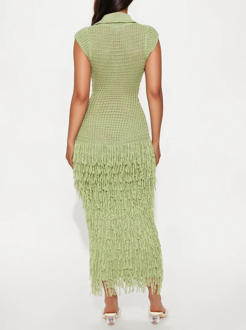 Green Crochet Knit Maxi Dress