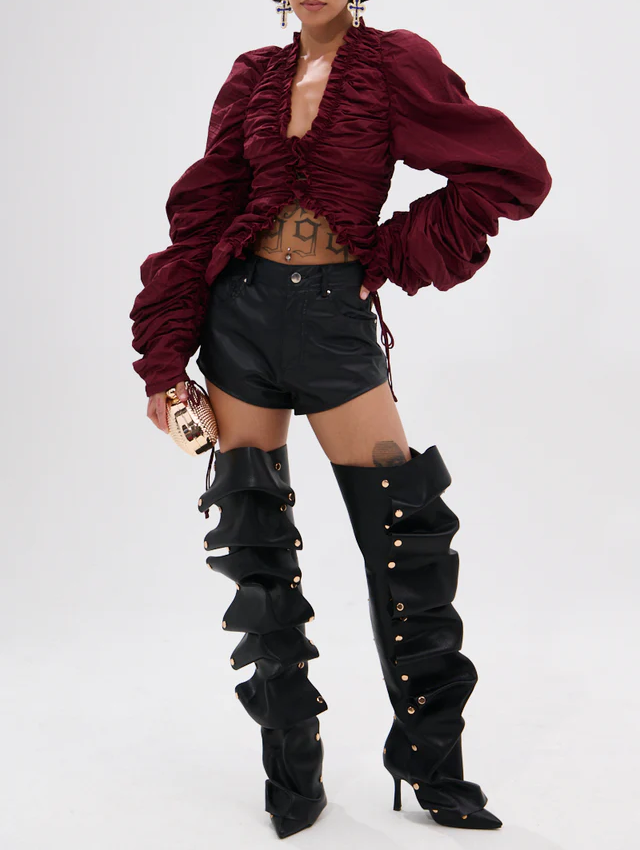 Sexy Burgundy Pleated Top