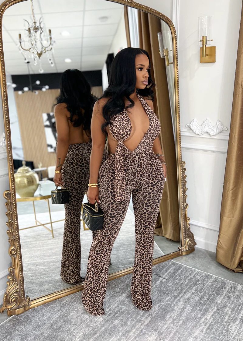 Strapless sleeveless sexy leopard print Jumpsuit