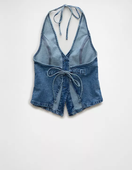 Denim V-Neck Halter Vest