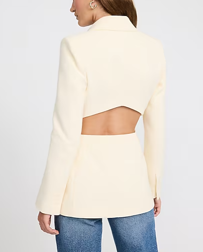 Textured Cutout Long Slim Blazer