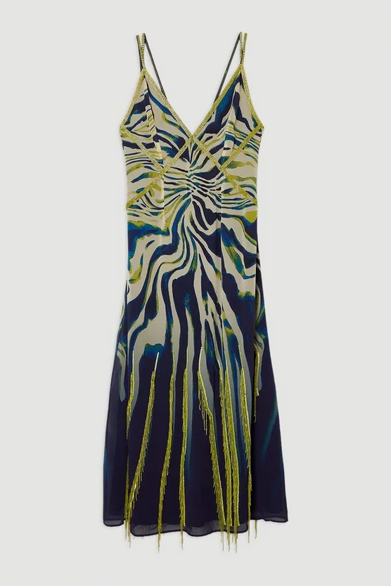 Animal Print Embellished Strappy Woven Maxi Dress