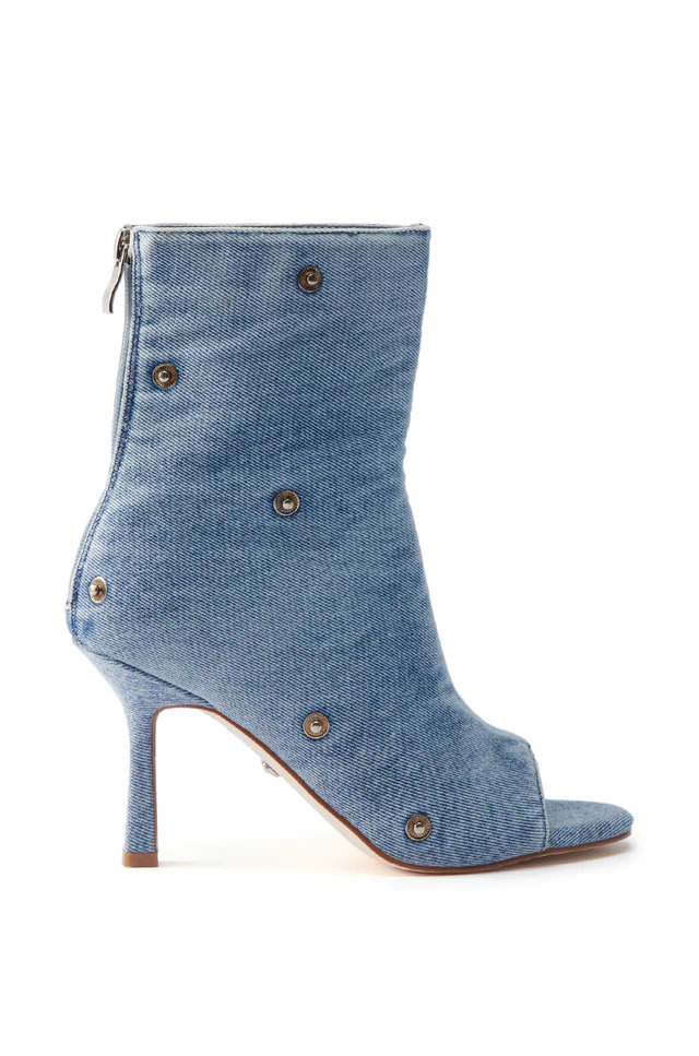 Denim Open Toe Snap Bootie