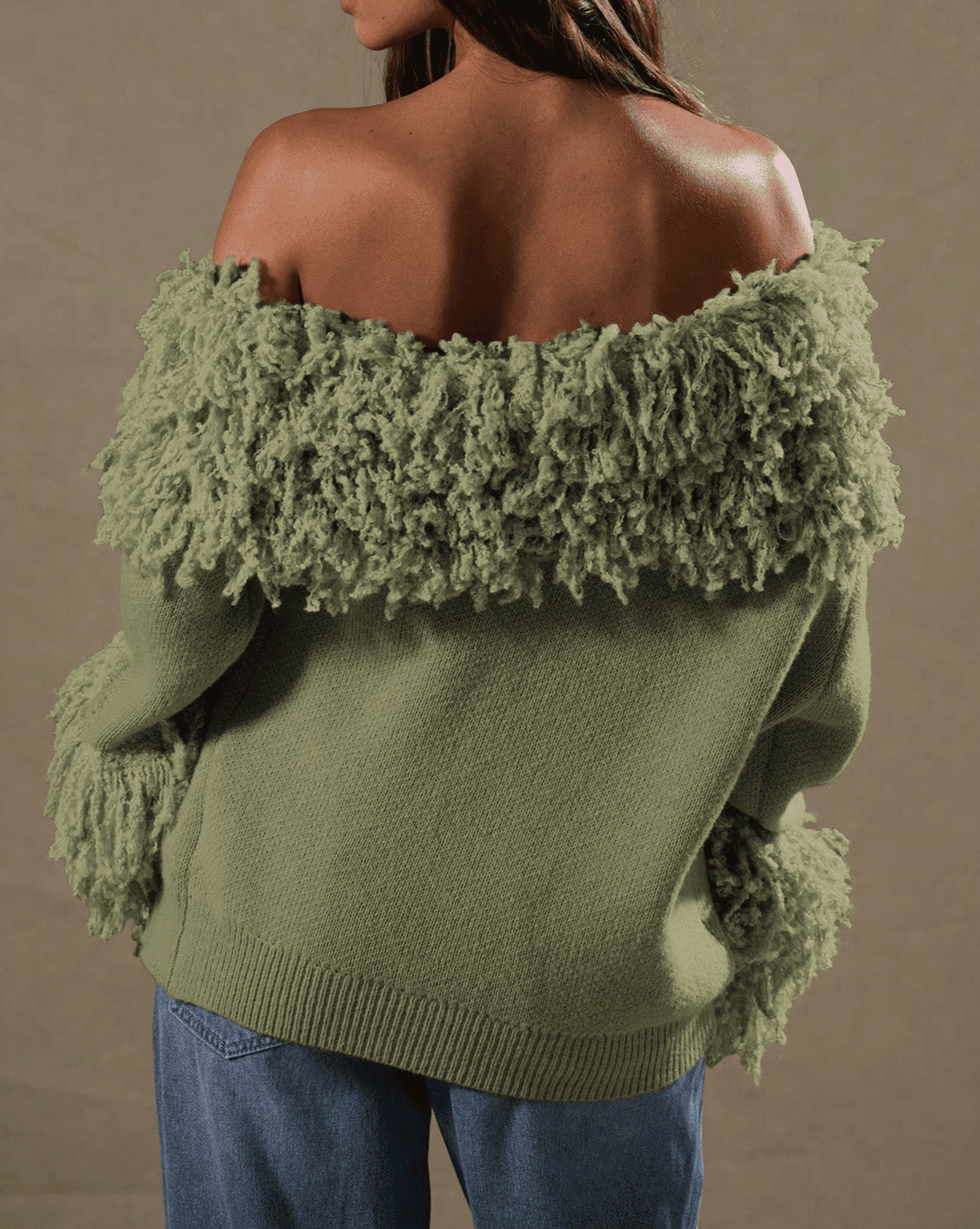 Shaggy Knit Asymmetrical Shoulder Top