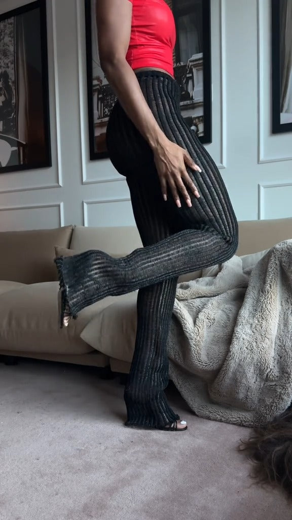 Mesh Waist Straight-Leg Pants