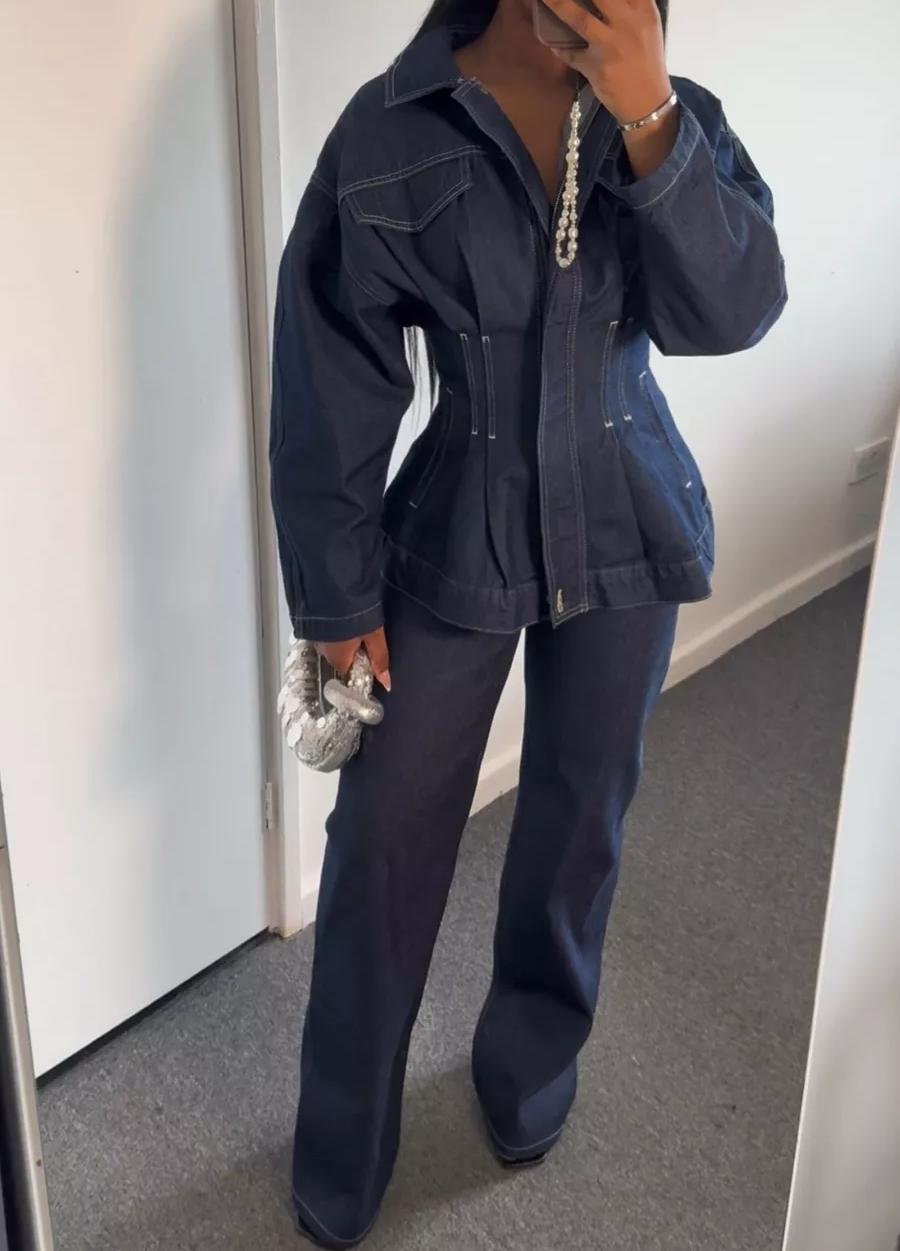 Autumn Denim Pleated Set