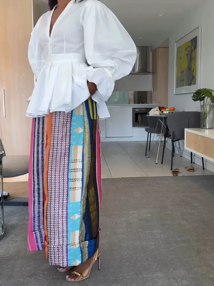 Flared Shirt In Poplin + Multicolored Striped Pants