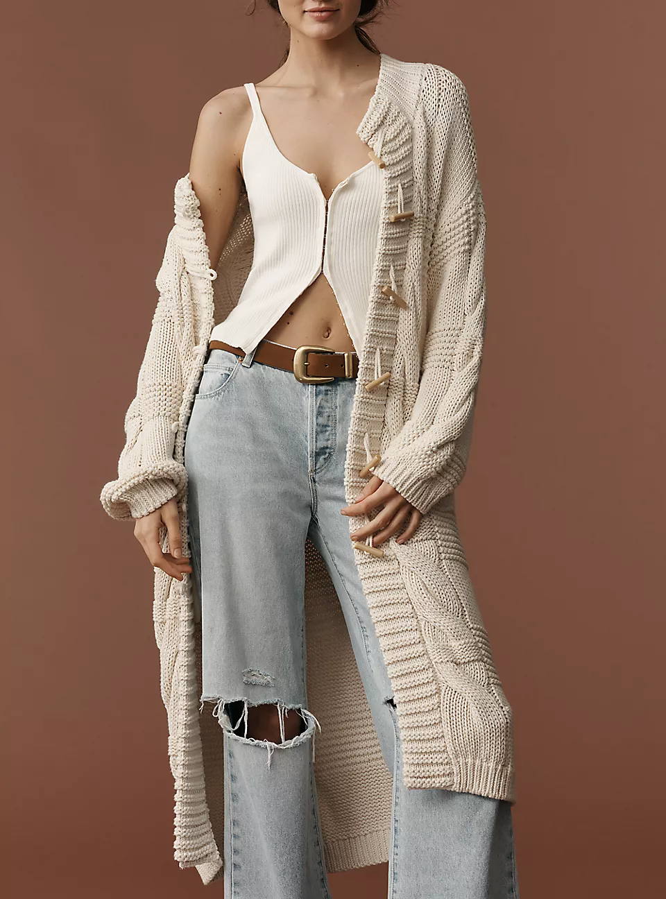 Knit Toggle Duster Cardigan Sweater