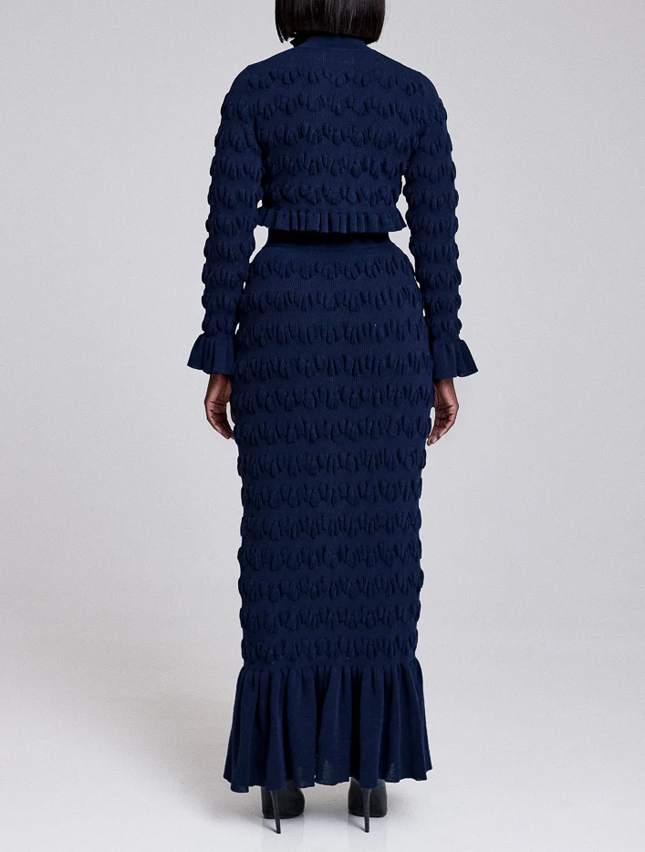 Knit Pleated Crop Set In Navy