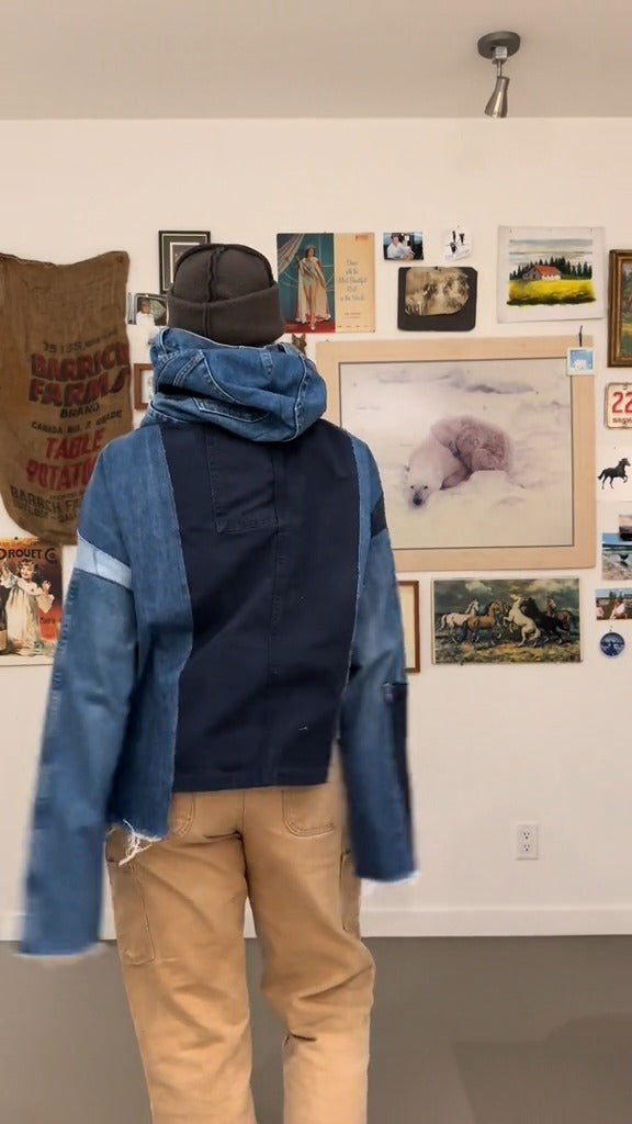 Patchwork irregular denim hoodie