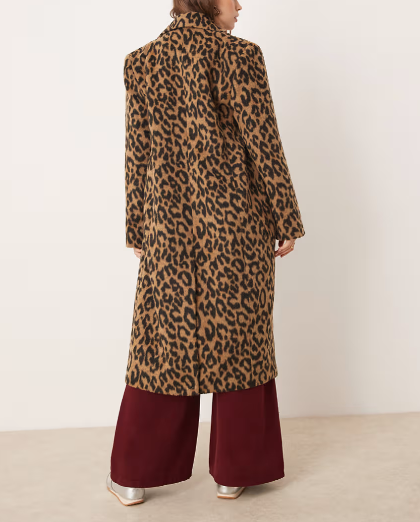 Oversized maxi coat in leopard print