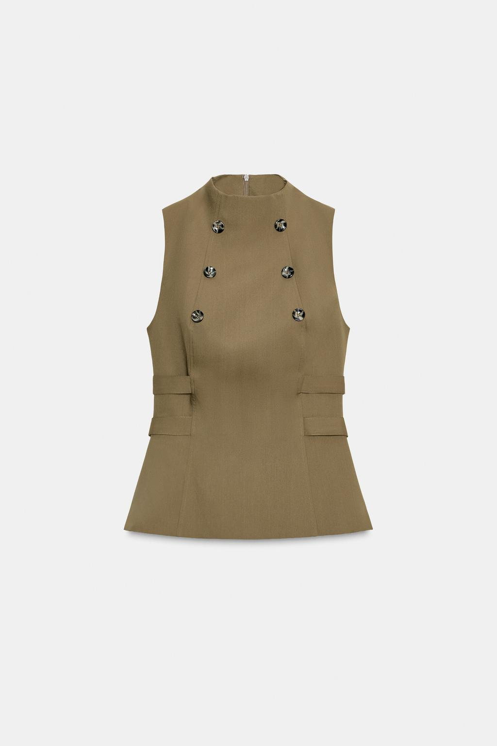 Sleeveless Button-Up Top+Pleated Ballon Pants