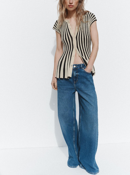 Striped Knit Top and Pants Two-Piece Set