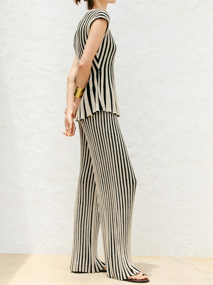 Striped Knit Top and Pants Two-Piece Set