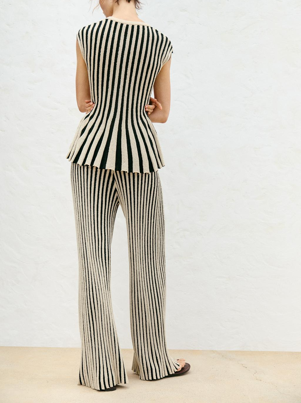 Striped Knit Top and Pants Two-Piece Set