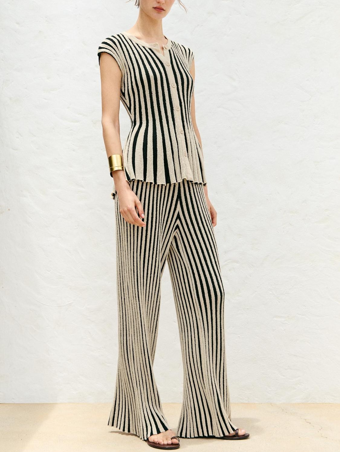 Striped Knit Top and Pants Two-Piece Set