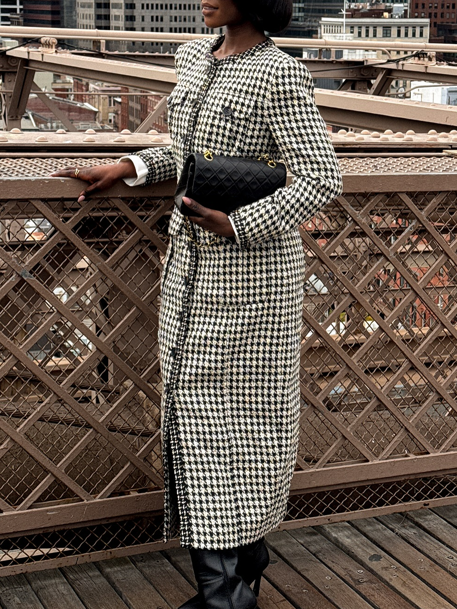 Tweed Button-Up Contrast Dress