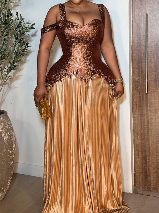 Patchwork Pleated Sling Dress