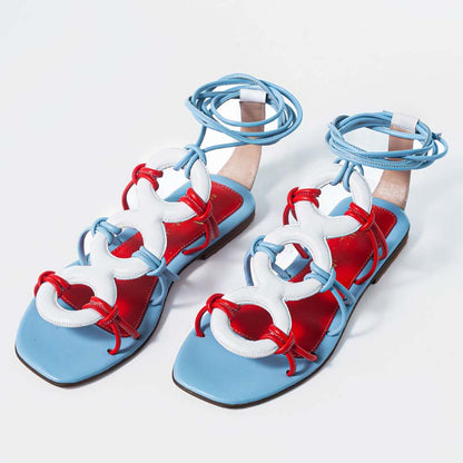 Vintage Flat Lace-up Cutout Sandals