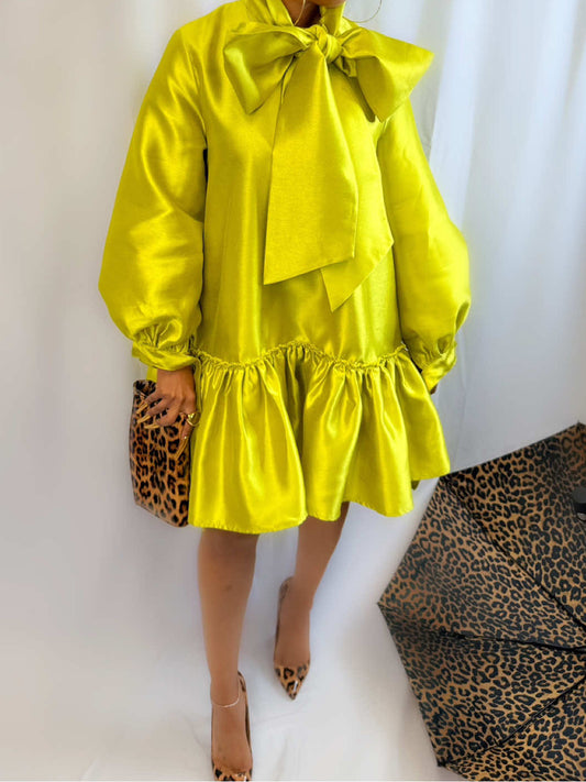 Puff Sleeve Drop Waist Mini Dress