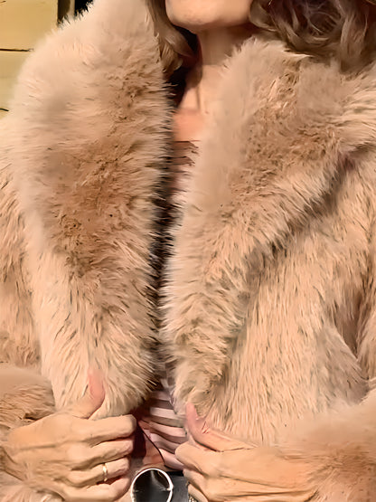 Hooded Collar Faux Fox Fur Coat