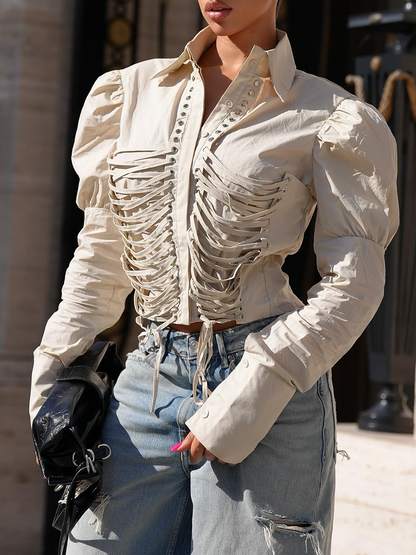 Pleated Lace-Up Top