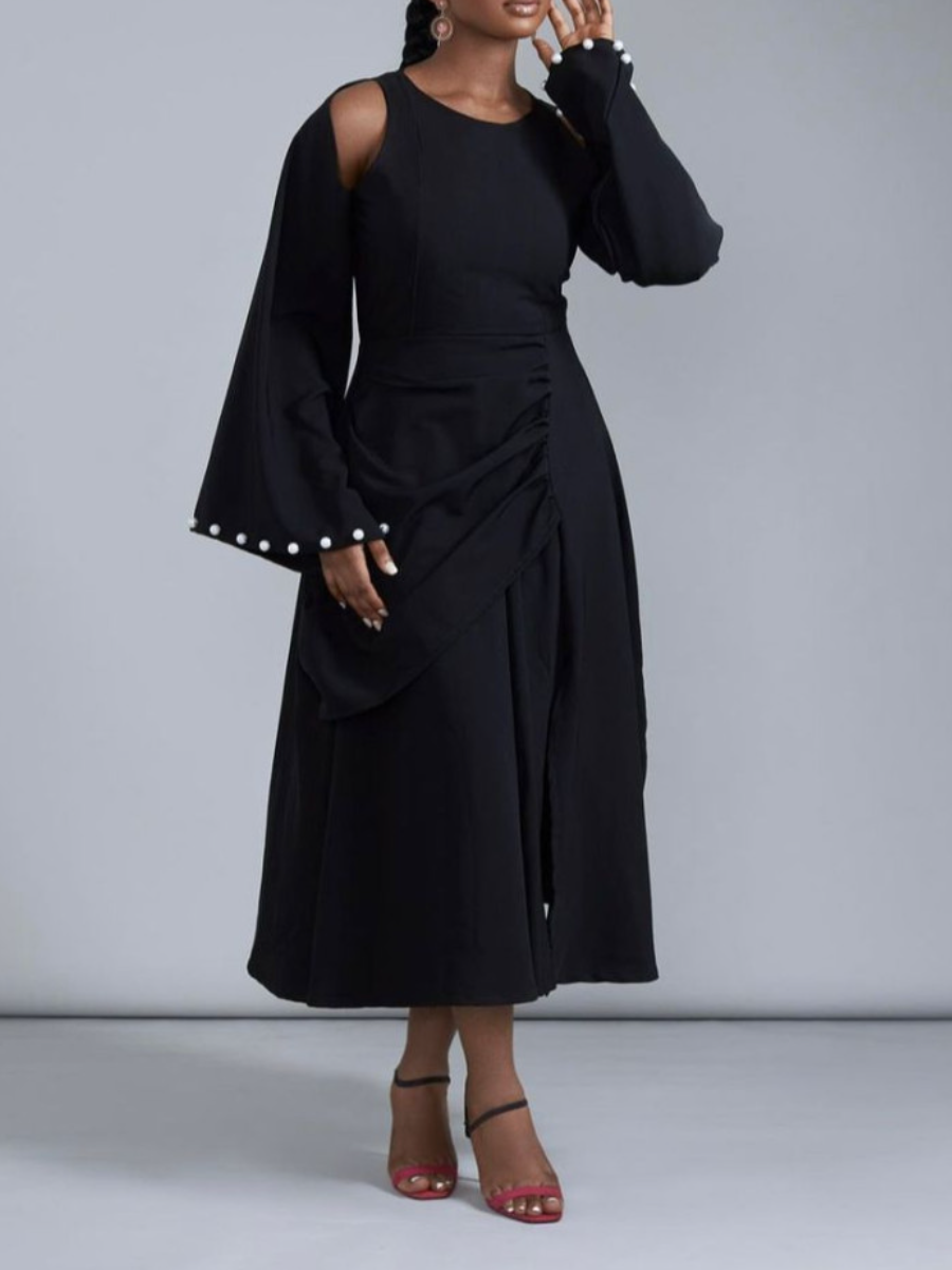 Solid Color Pleated Dress