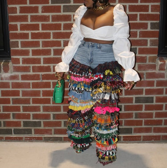 Niche design denim patchwork jeans