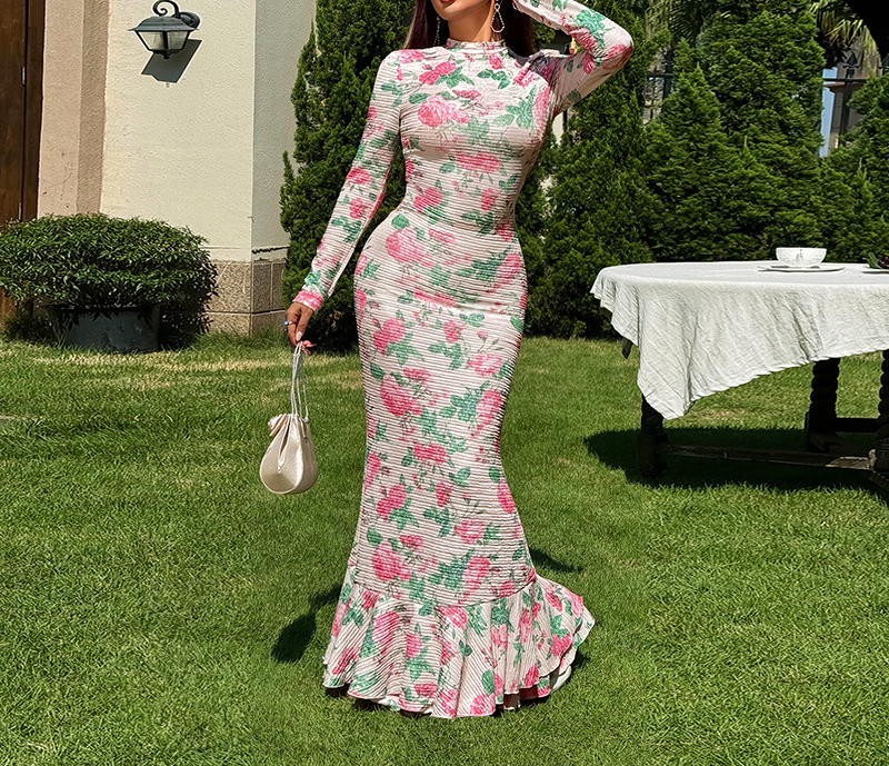 Temperament Long Sleeve Slim Printed Dress