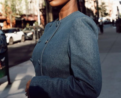 Slim Double Breasted Flared Jeans Denim Set