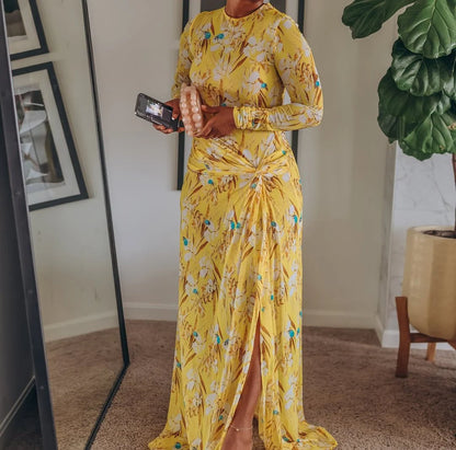 Yellow Printed Split Dress