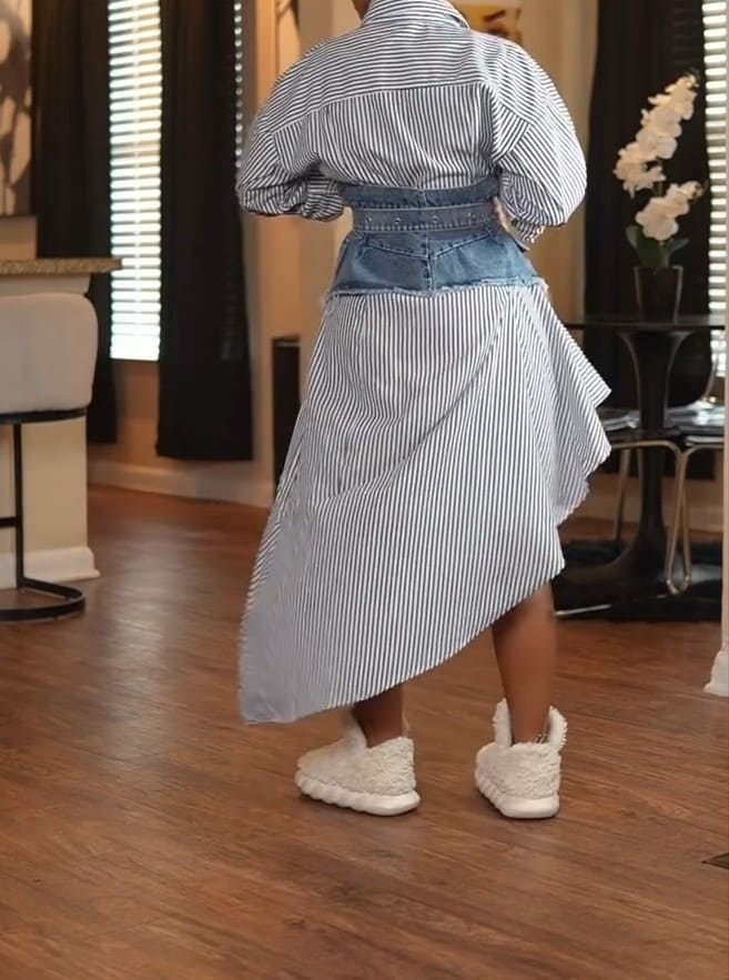 Striped Shirt Dress + Denim Embellished Belt
