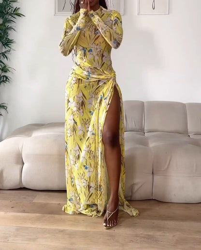 Yellow Printed Split Dress