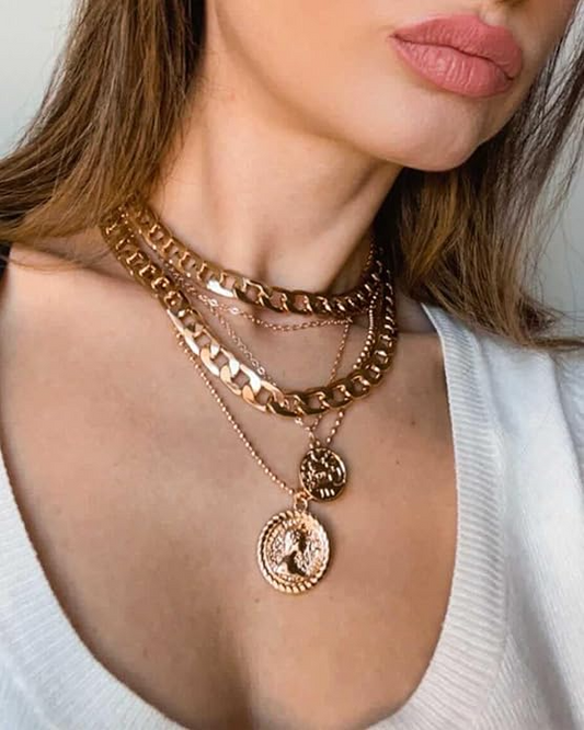 Gold Layered  Retro Coin Pendant Necklace