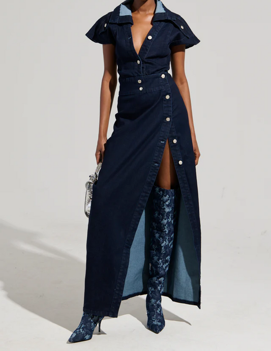 Chelsea Button Side Demin Maxi Dress