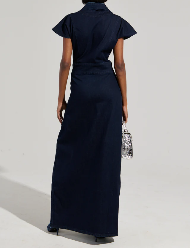 Chelsea Button Side Demin Maxi Dress