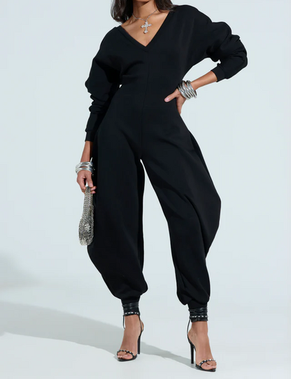 Cozy Sweatshirt Jumpsuit  In Black / Gray