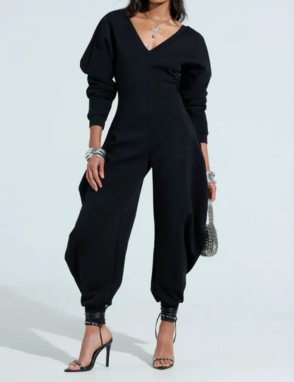 Cozy Sweatshirt Jumpsuit  In Black / Gray