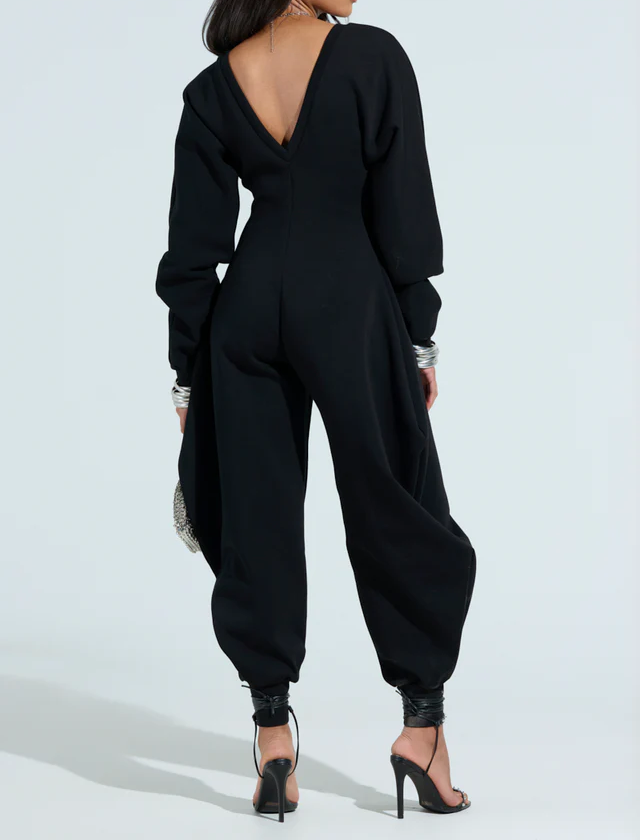 Cozy Sweatshirt Jumpsuit  In Black / Gray
