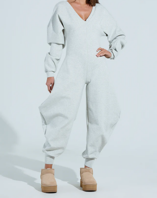 Cozy Sweatshirt Jumpsuit  In Black / Gray